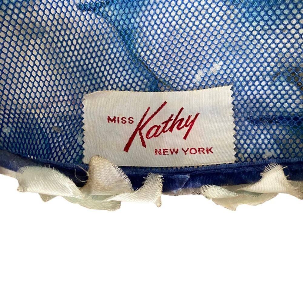 Vintage Miss Kathy New York Silk Floral Velvet Bow Cloche Hat Gatsby Blue Cream - Picture 6 of 8